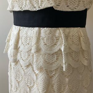 Milly Ivory Lace Dress with Black Waistband